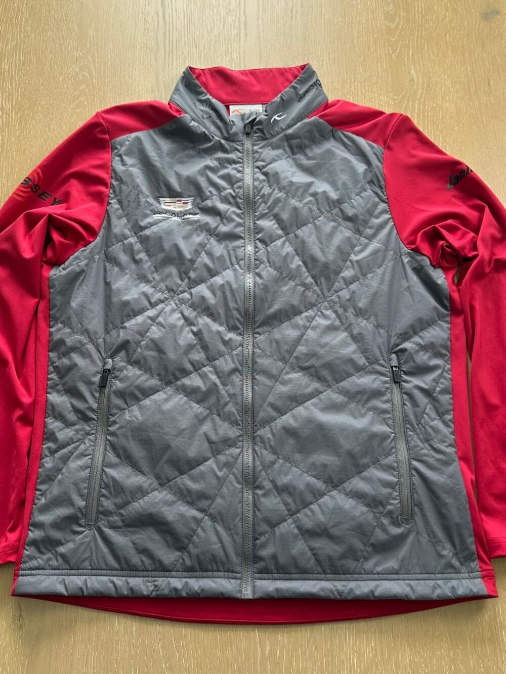 KJUS Retention Jacket Mens Large 52 Red Gray Hybrid Golf Callaway Full Zip Logos